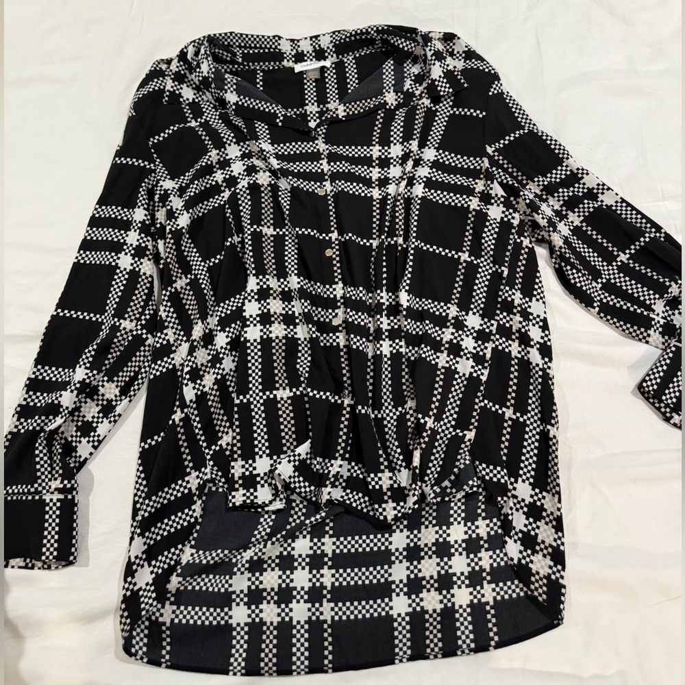 Calvin Klein Black and White Sailor Collar Boxy Blouse